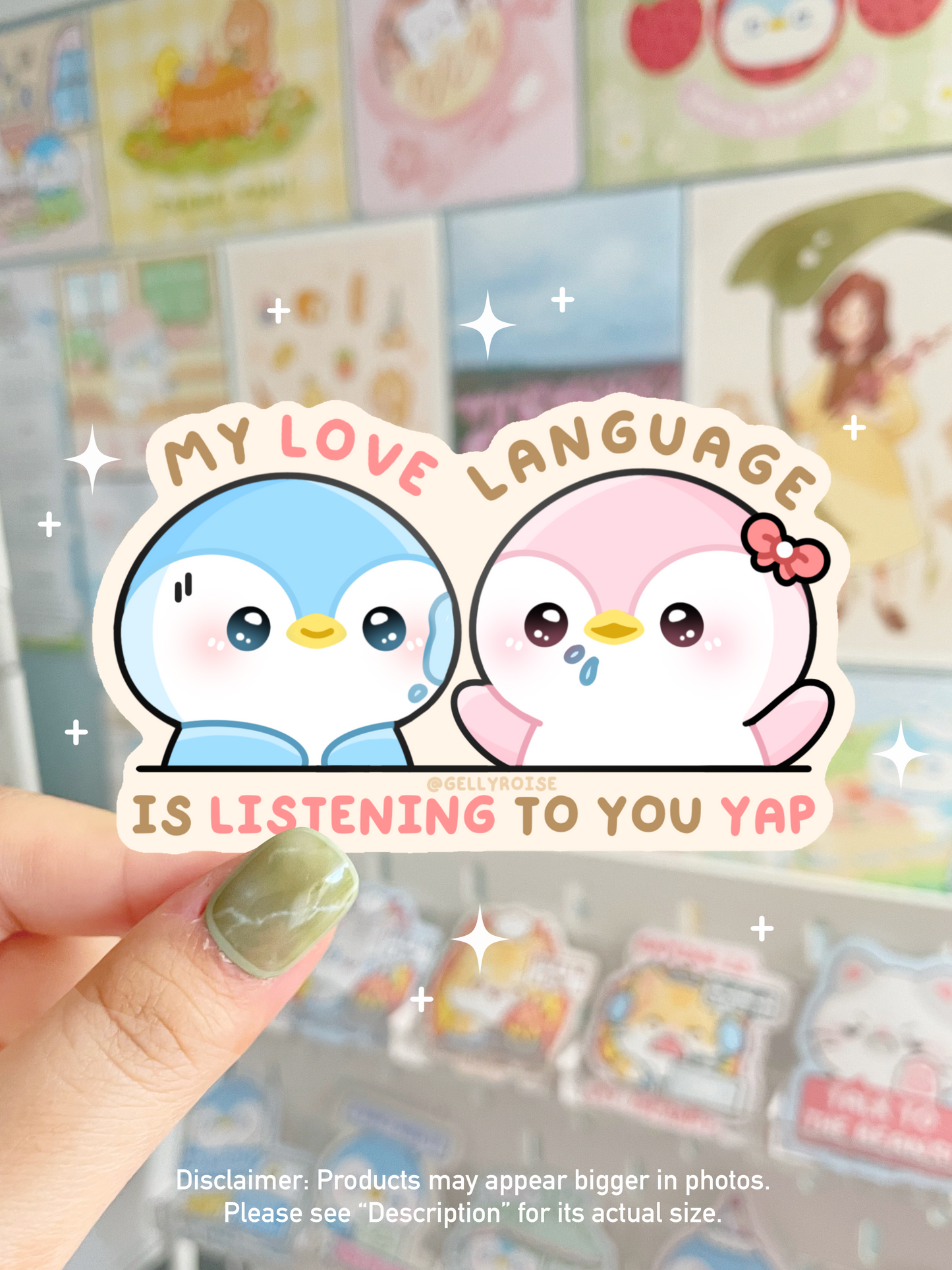 NEW "My Love Language is Listening to You Yap" Penguin Couple Waterproof Sticker