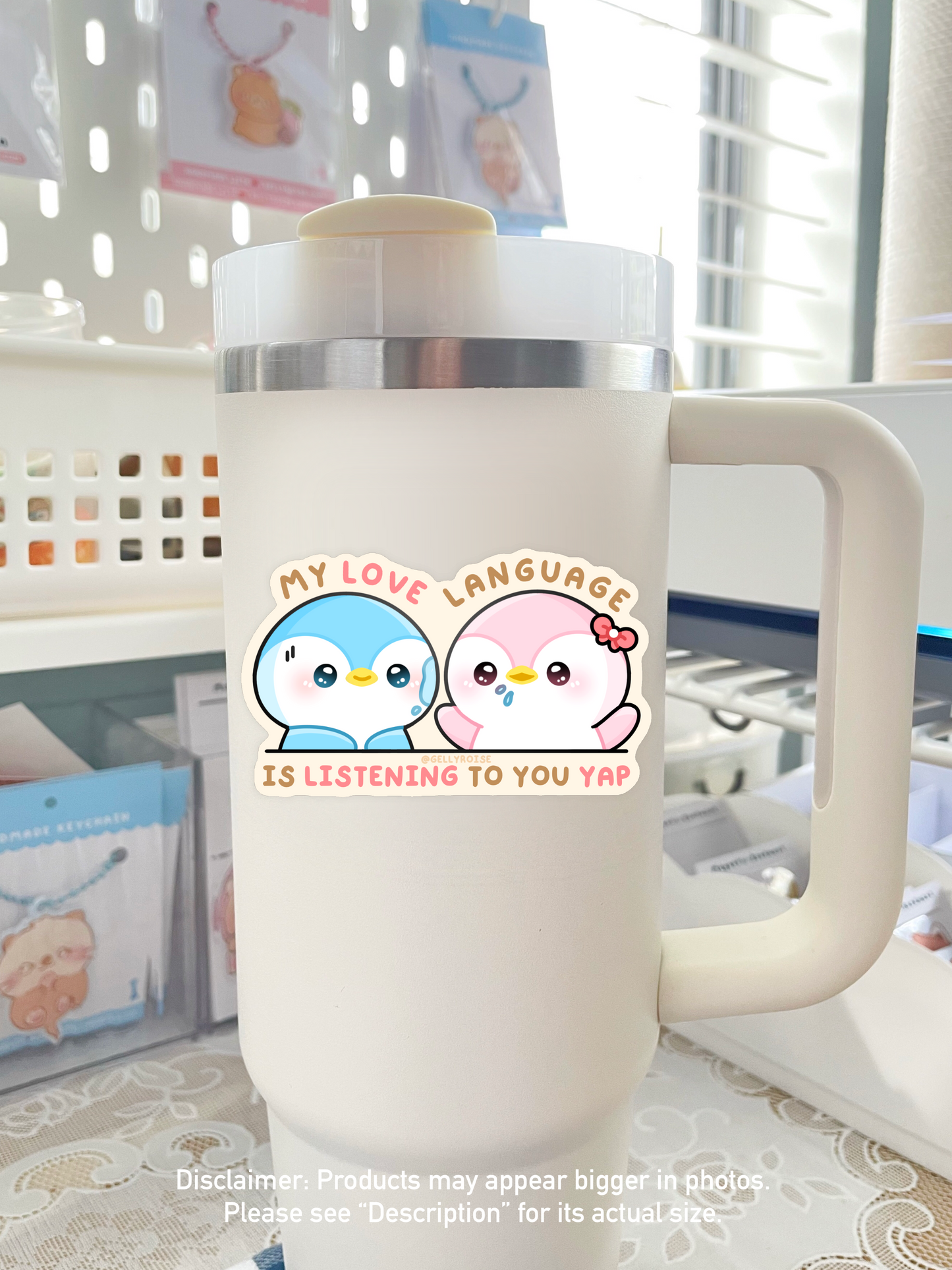 NEW "My Love Language is Listening to You Yap" Penguin Couple Waterproof Sticker