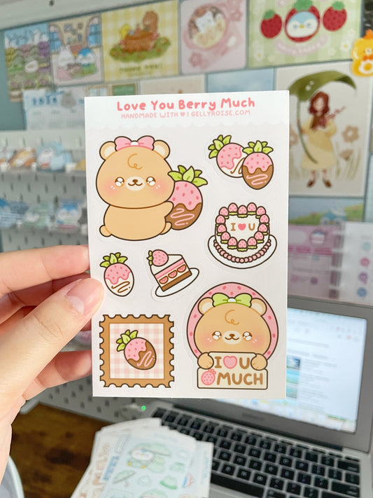 B - grade Strawberry Bear Sticker Sheet - Gelly Roise
