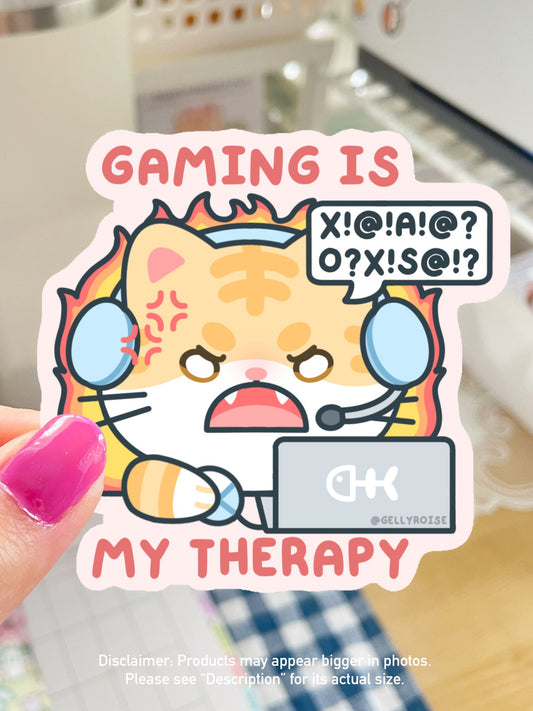 Gaming is My Therapy Orange Cat Rage Waterproof Sticker - Gelly Roise