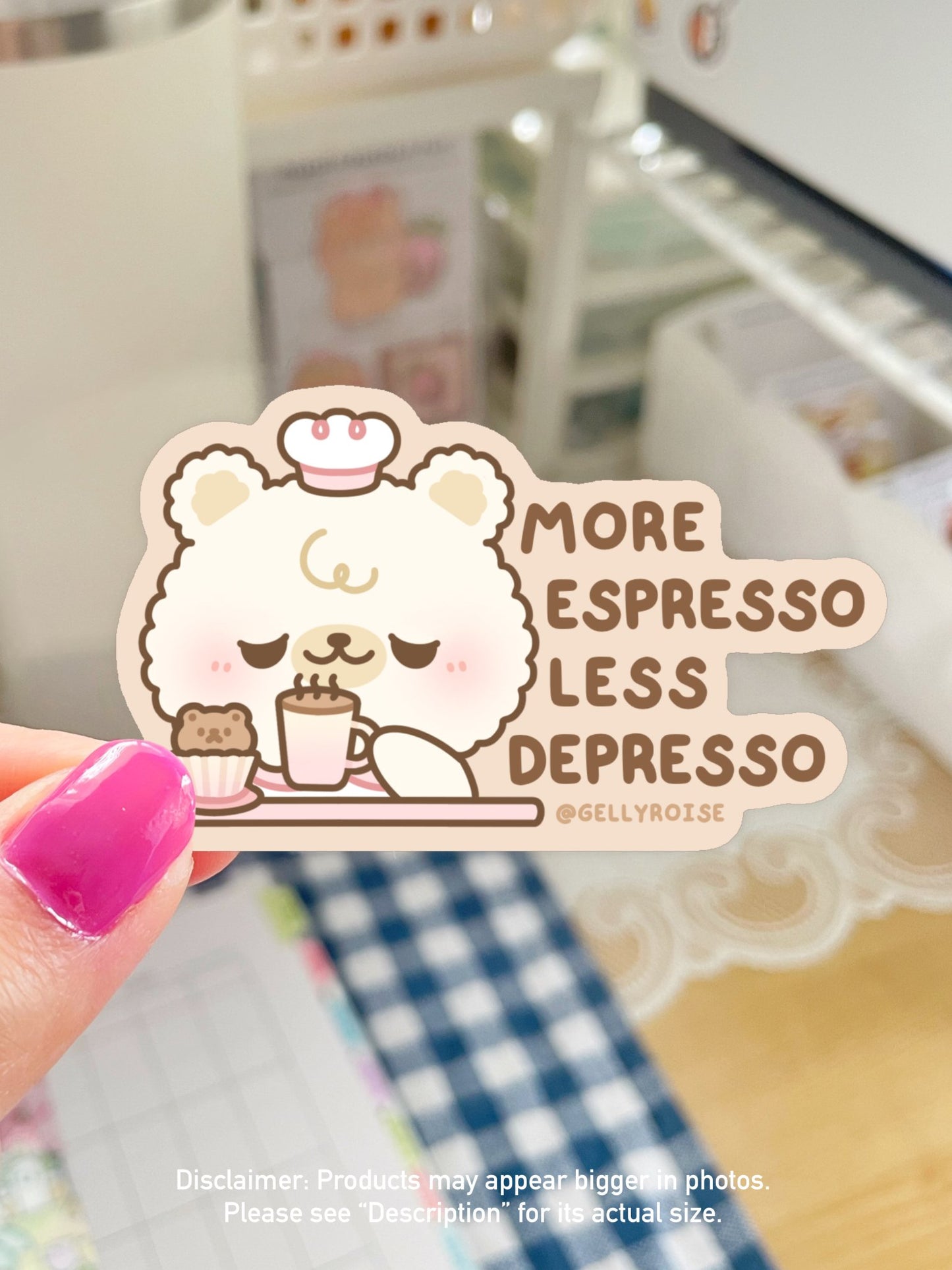 More Espresso Less Depresso Bear Waterproof Sticker - Gelly Roise