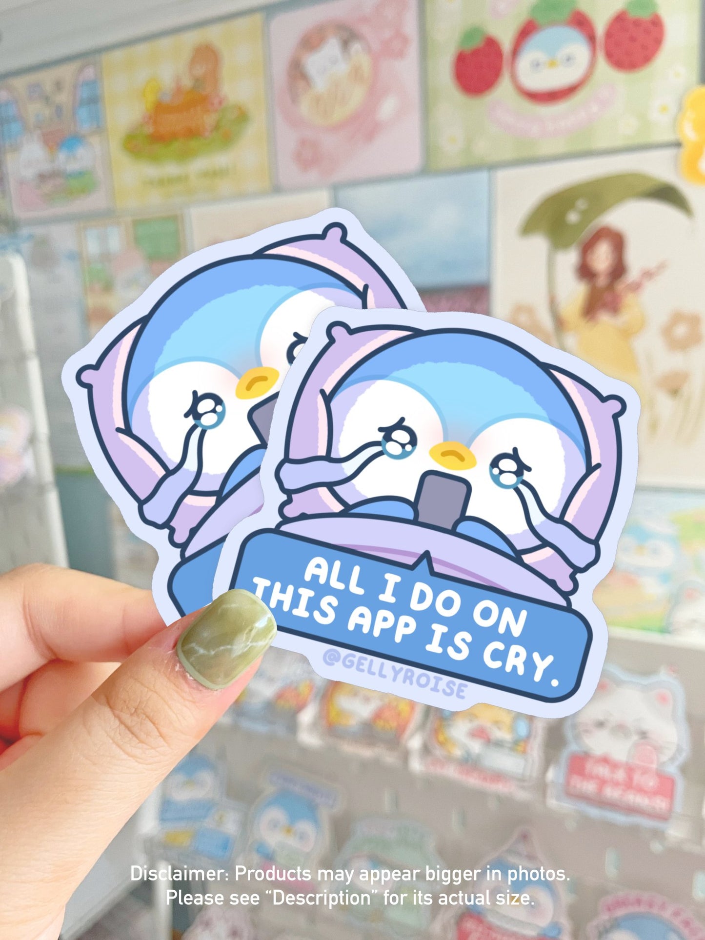 NEW "All I Do Is Cry On This App" Penguin Waterproof Sticker - Gelly Roise