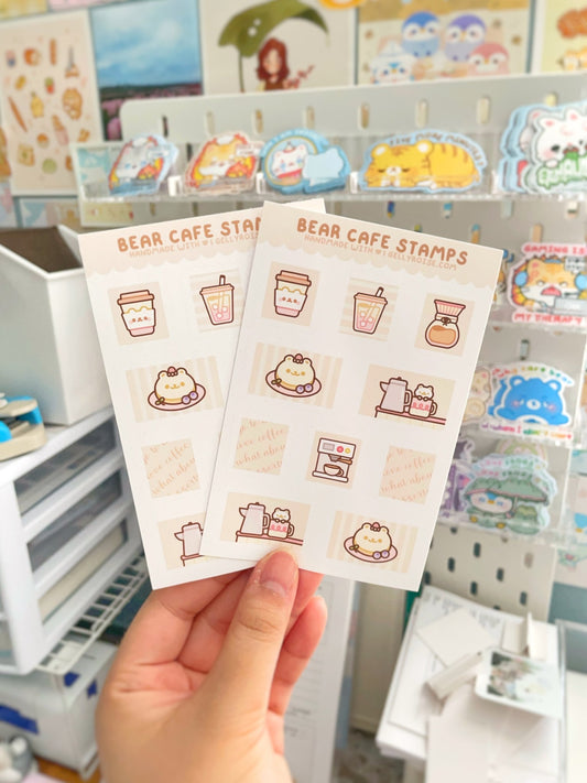 NEW Bear Cafe Stamps Sticker Sheet - Gelly Roise