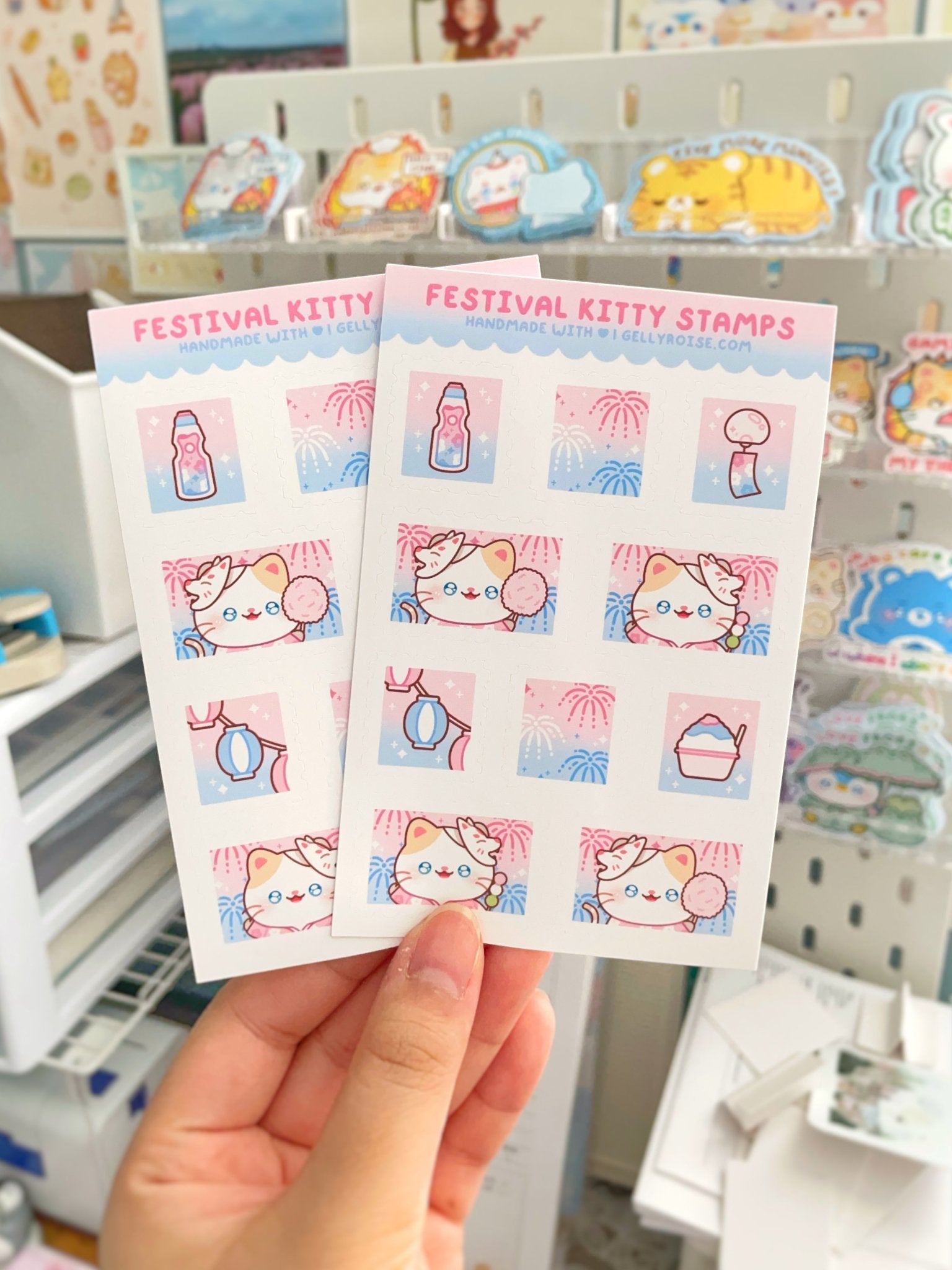 NEW Festival Kitty Stamps Sticker Sheet - Gelly Roise