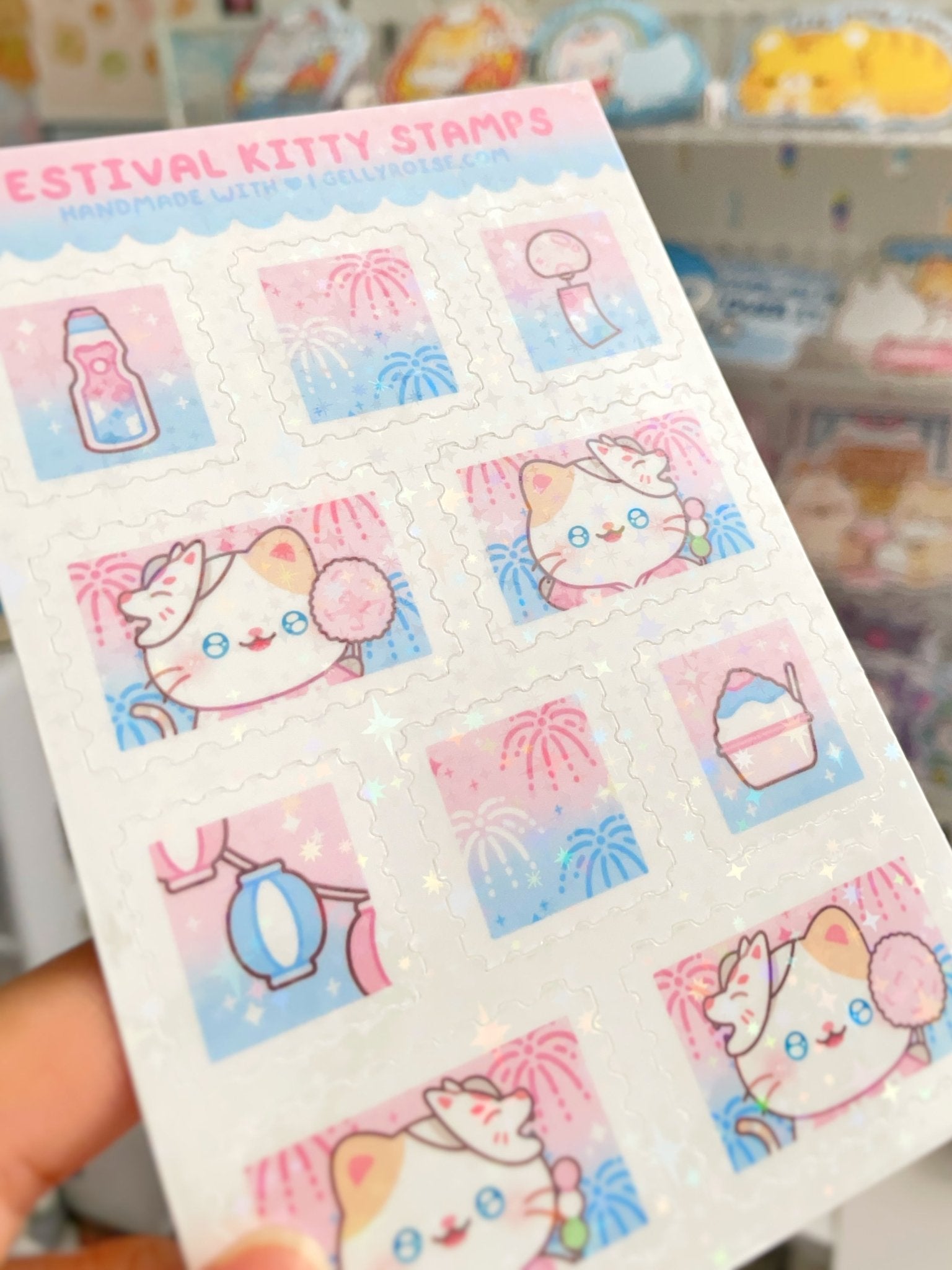 NEW Festival Kitty Stamps Sticker Sheet - Gelly Roise