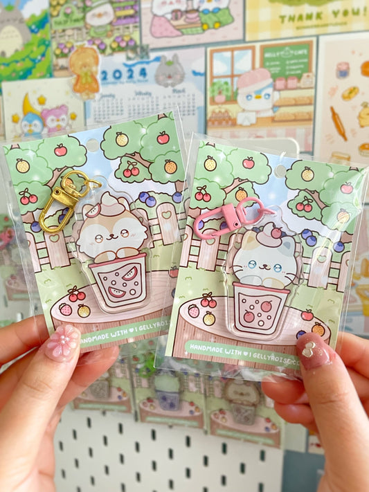 NEW Fox and Cat Fruit Drinks Keychains - Gelly Roise