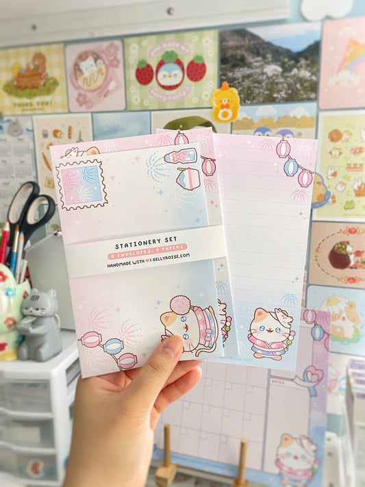 NEW Japan Festival Cat Handmade Stationery Set - Gelly Roise