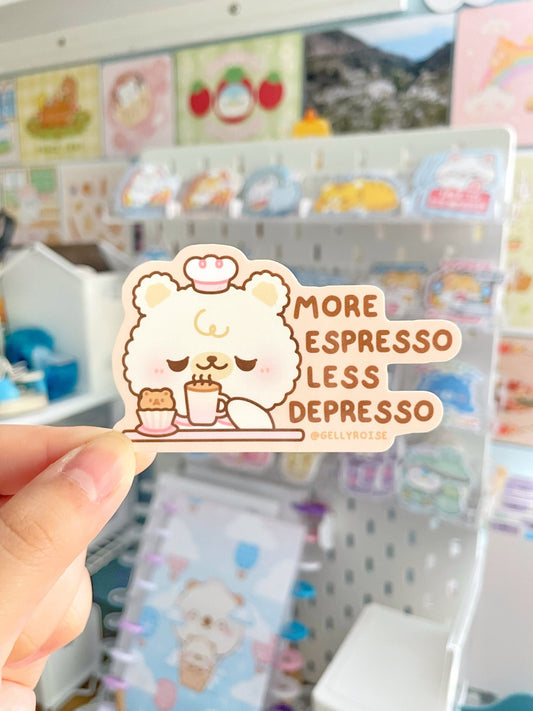 NEW More Espresso Less Depresso Bear Waterproof Sticker - Gelly Roise