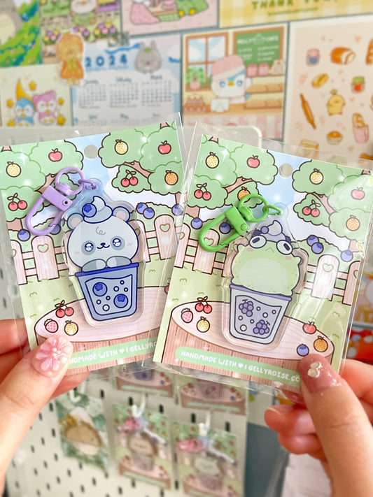 NEW Panda or Frog Fruit Drinks Keychains - Gelly Roise