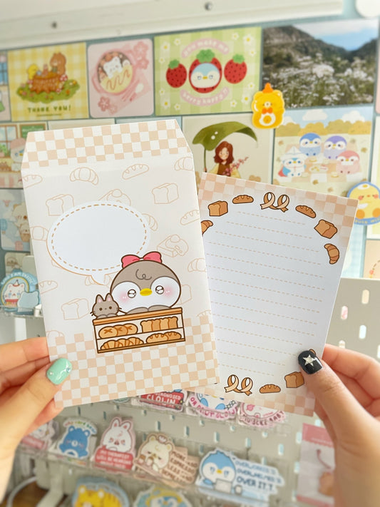 NEW Penguin's Bread Shop Paper & Envelope Set - Gelly Roise