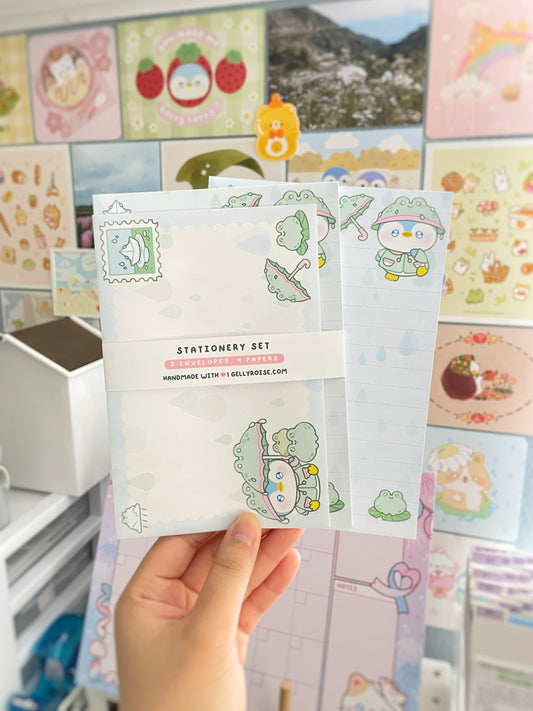 NEW Rainy Day Penguin Stationery Set - Gelly Roise