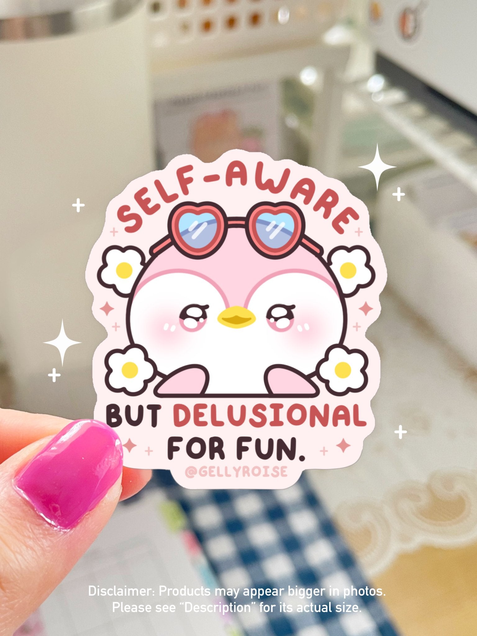 NEW Self - aware but Delusional for Fun Waterproof Sticker - Gelly Roise