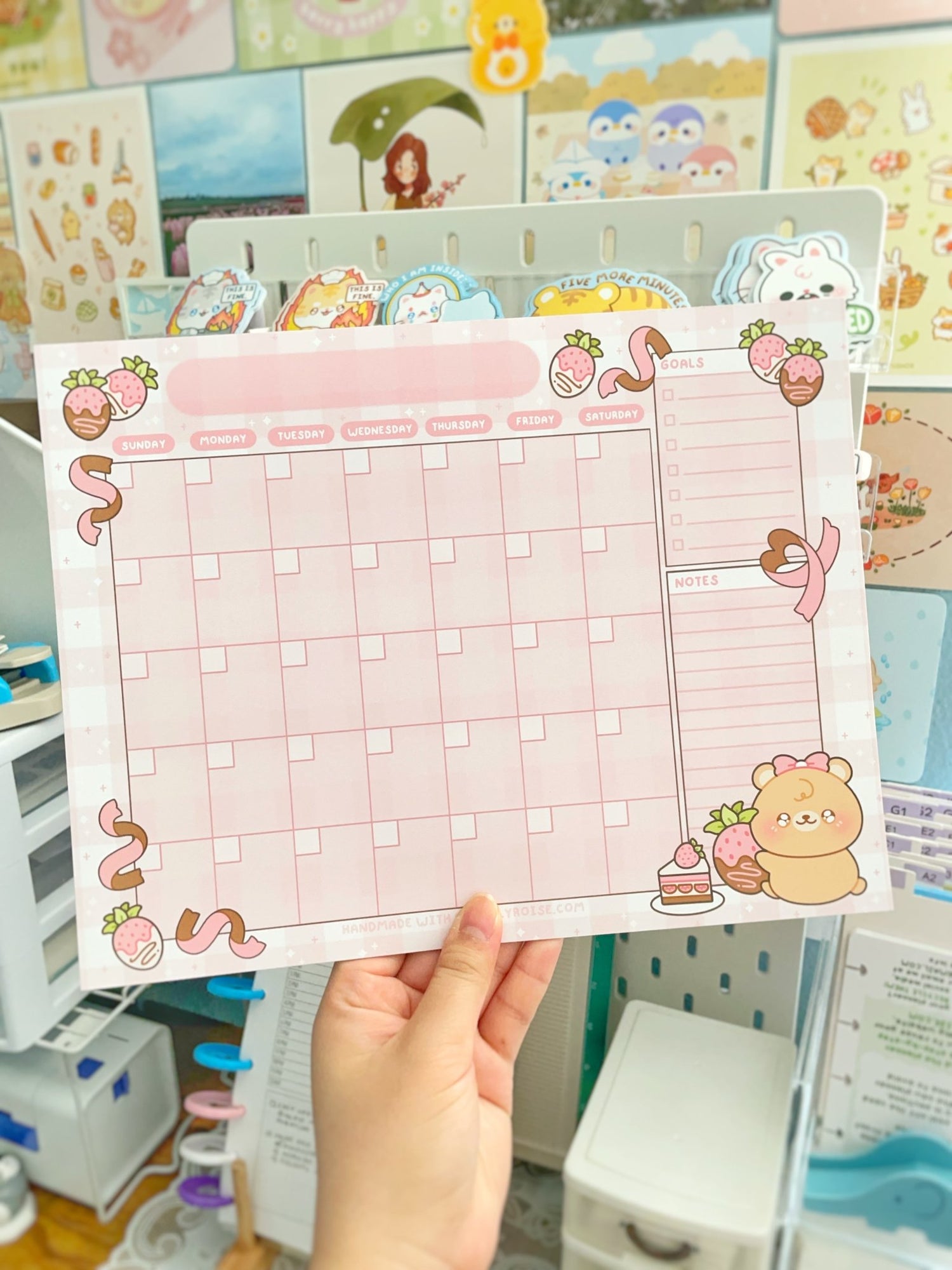 NEW Strawberry Bear Handmade Monthly Desk Calendar - Gelly Roise