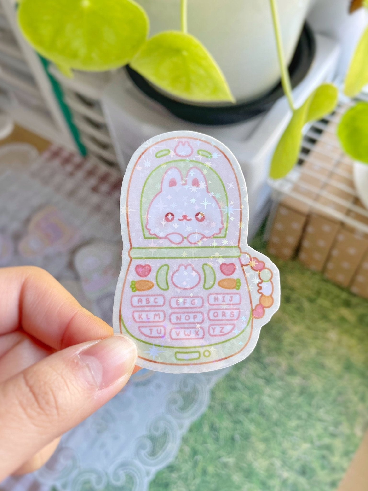 Bunny x Flip Phone Waterproof Sticker - Gelly Roise