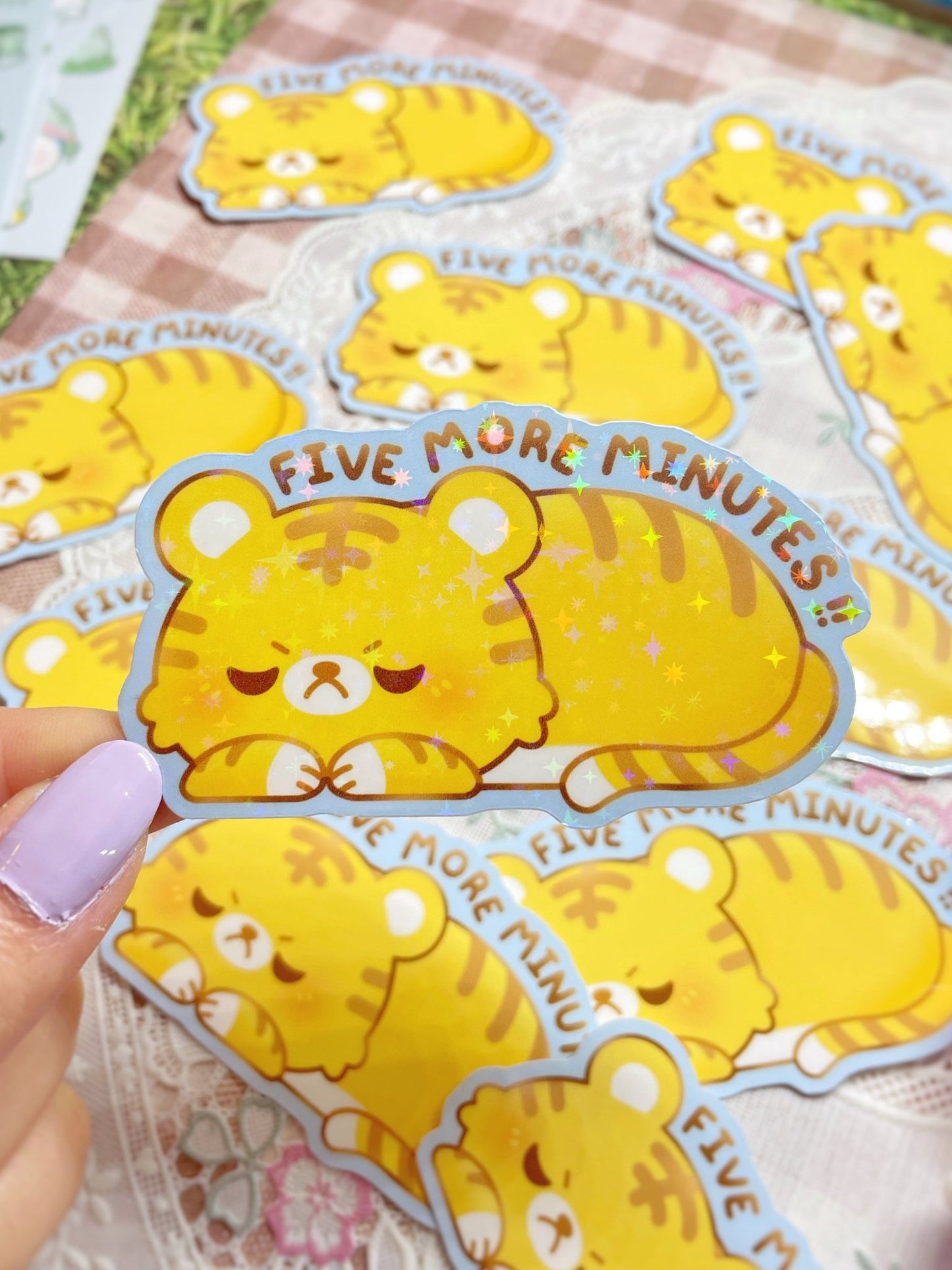 Five More Minutes! Sleepy Tiger Waterproof Sticker - Gelly Roise