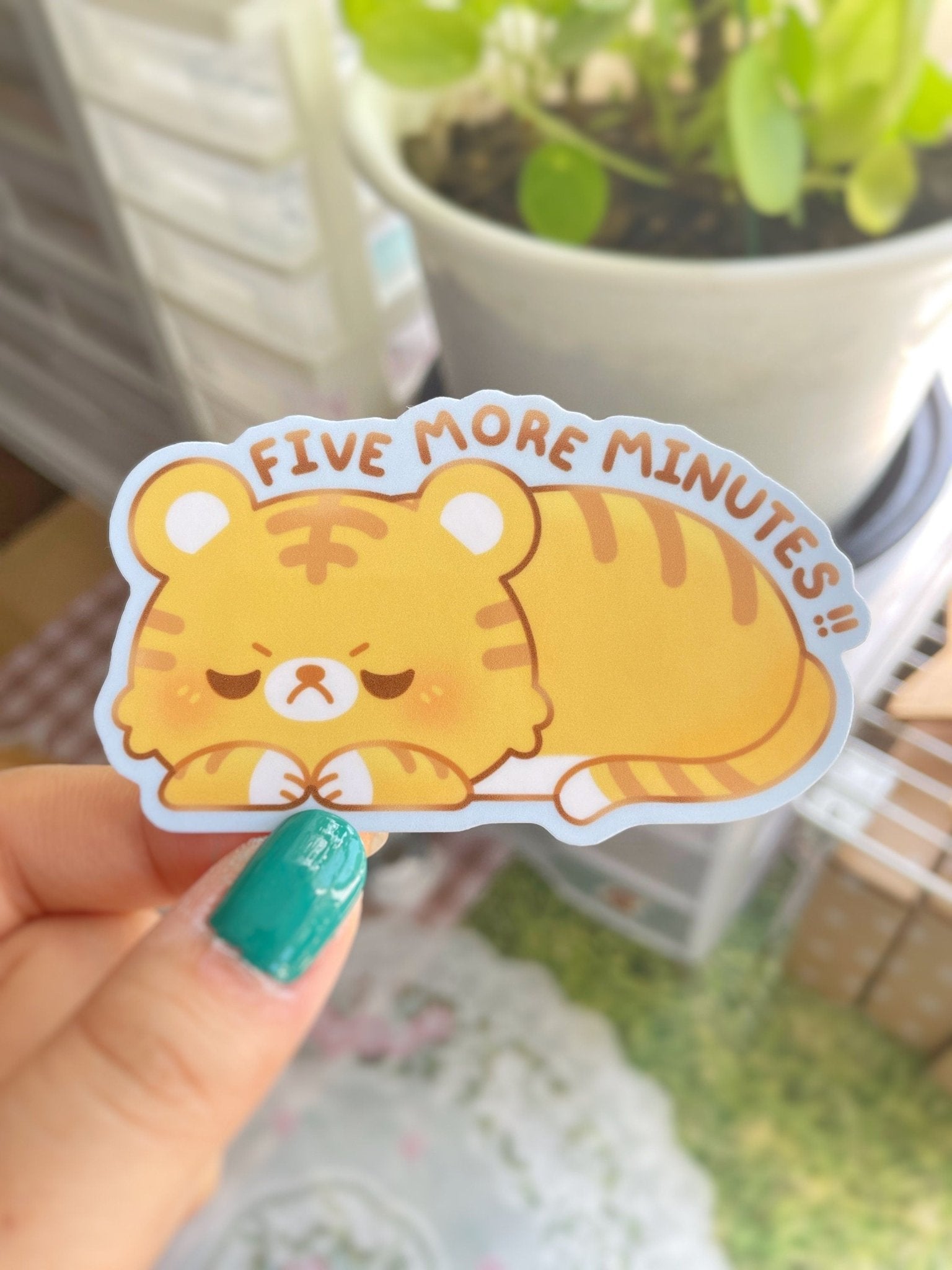 Five More Minutes! Sleepy Tiger Waterproof Sticker - Gelly Roise