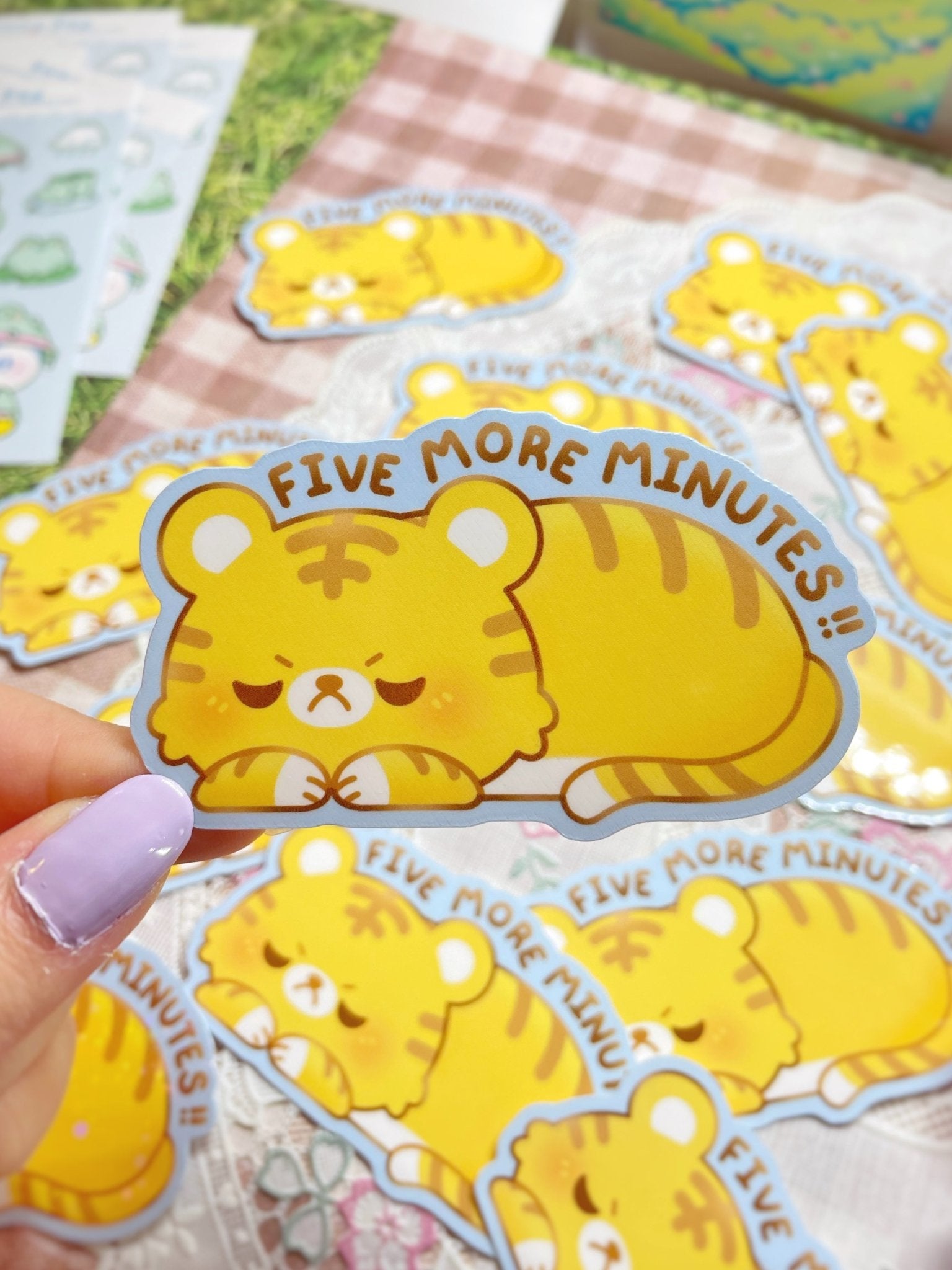 Five More Minutes! Sleepy Tiger Waterproof Sticker