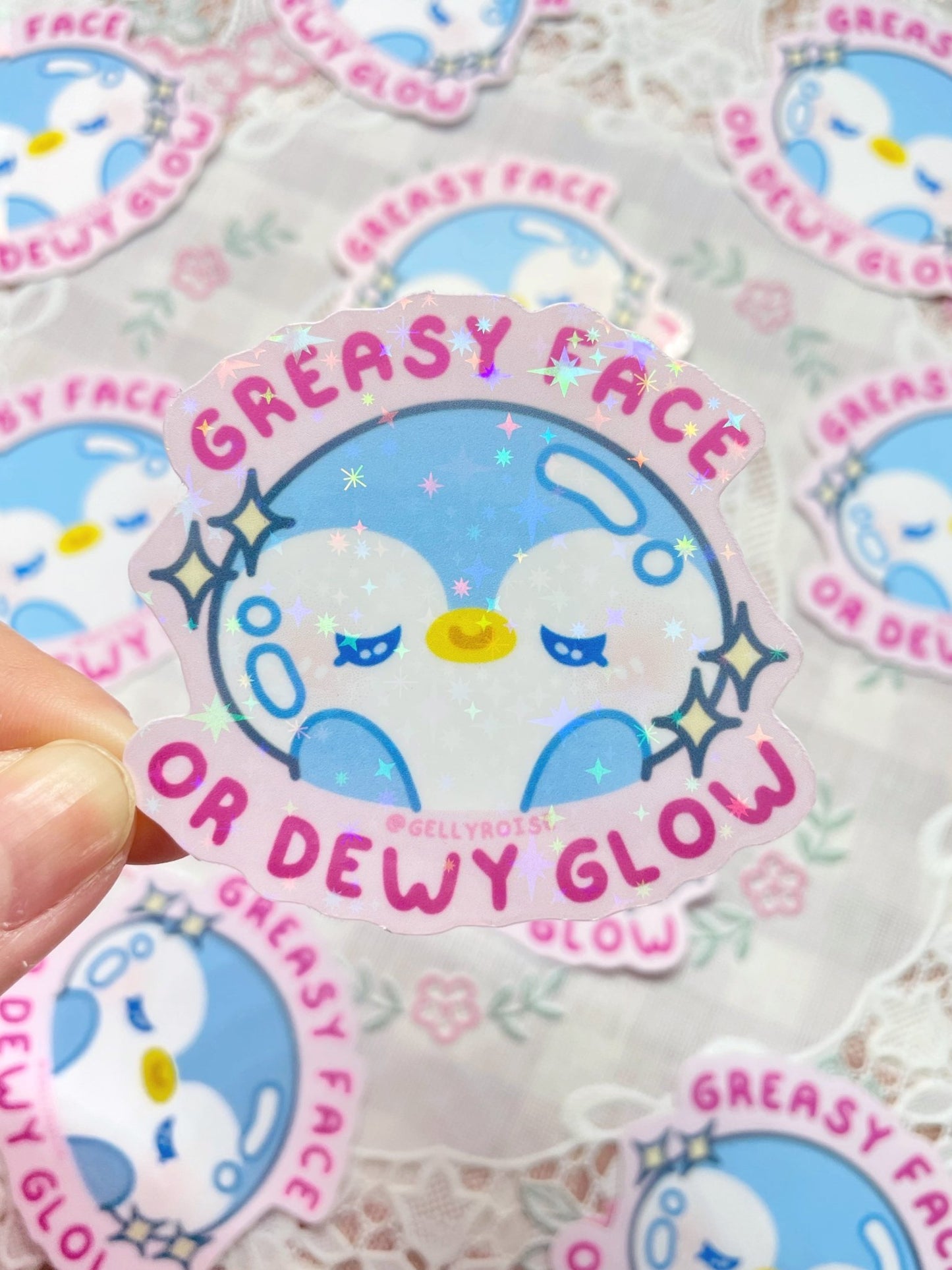 NEW Greasy Face or Dewy Glow Waterproof Sticker - Gelly Roise