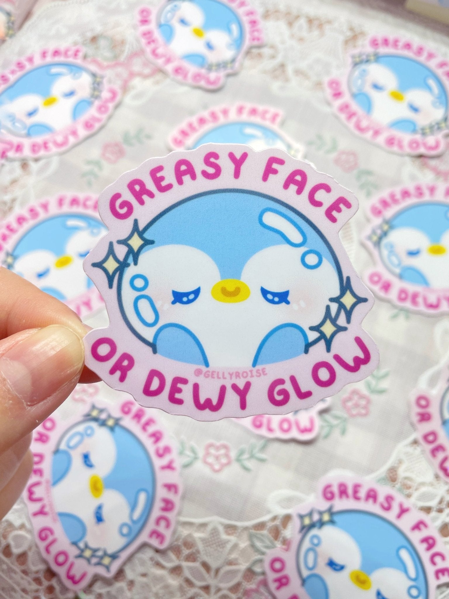 NEW Greasy Face or Dewy Glow Waterproof Sticker - Gelly Roise